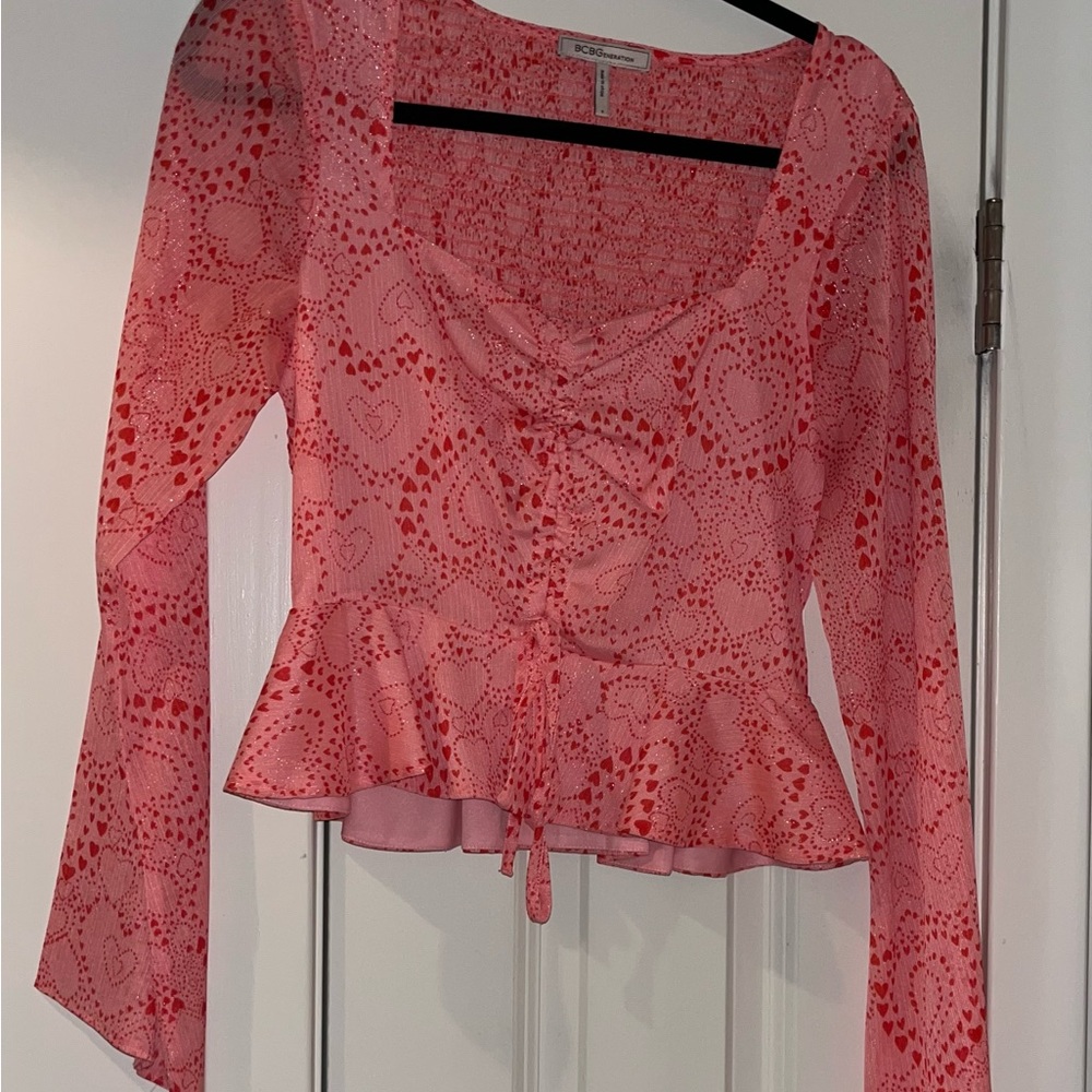 Pink Heart Patterned Women's Top